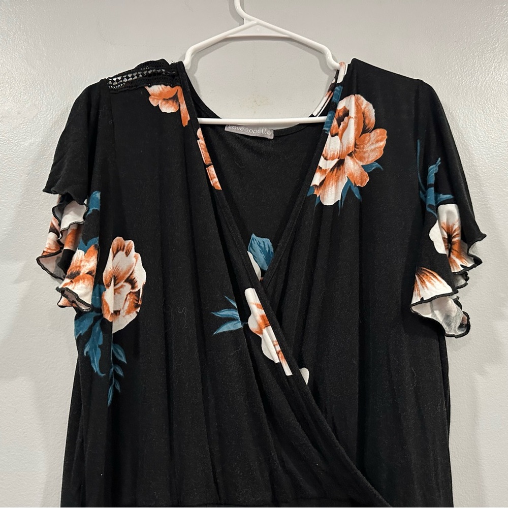 Loveappella Black Flutter Faux Wrap Floral Maxi Dress 3X - Picture 2 of 8
